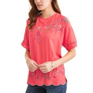 Women's Plus Top Embroidered Coral Fire XXXL (22)